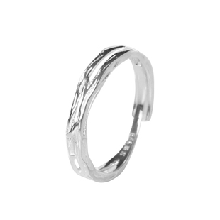 【连理枝】999足银情侣对戒连理枝小众轻奢纯银素圈男女开口戒指