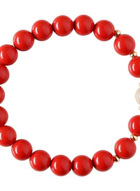 禧念心诚则女朱砂和田玉蜜蜡手串