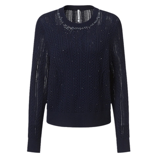 VGRASS维格娜丝春新款艺术绞花钉珠装饰绵羊毛针织衫半镂空肌理感