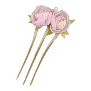 新中式温柔三齿插梳发簪女气质牡丹花珠珠滴油古风发夹后脑勺头饰