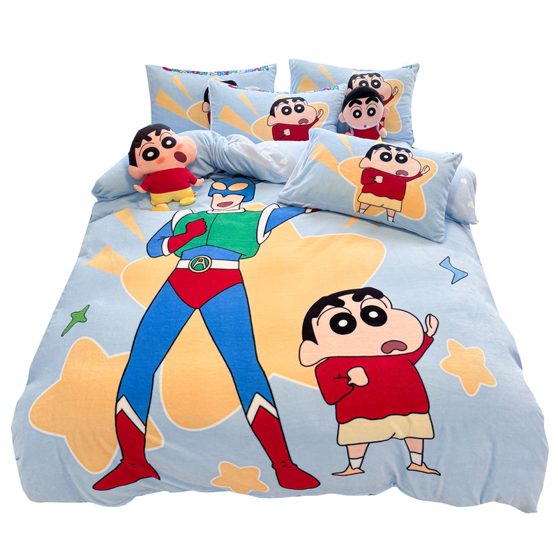 冬季蜡笔小新卡通牛奶绒四件套 床品套件/四件套/多