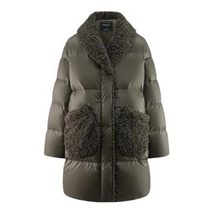 eral  nc中长款羽绒服女秋冬2024设计感仿羊羔毛拼接鸭绒加厚外套