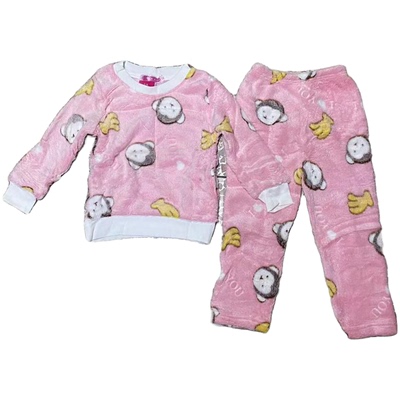 春秋冬季儿童法兰绒家居服女童加厚款珊瑚绒睡衣女童套头套装