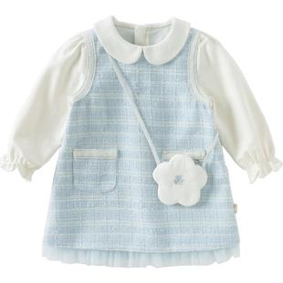 戴维贝拉儿童连衣裙2026春装新款女童中大童小香风甜美假两件裙子