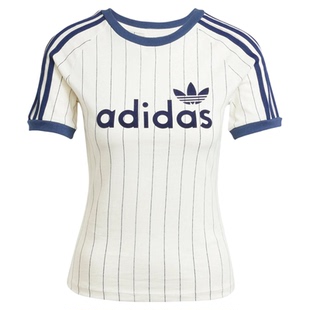 Adidas阿迪达斯郑浩妍同款撞色条纹修身运动短袖T恤JC7705