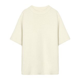 因由 松弛感针织T恤春夏主打R0W风廓形超细美利奴简约羊毛短袖女