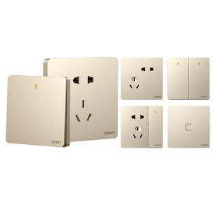 正泰开关插座面板官方旗舰店家用86型暗装墙壁金色一开五孔插座