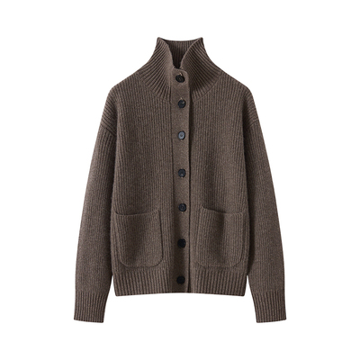 100%山羊绒衫女高领加厚针织开衫