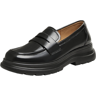 天美意黑巧软糖厚底英伦乐福鞋复古单鞋女软底小皮鞋子春季新款