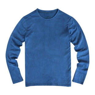 【长袖基础圆领】豆制植物蓝染原创手工复古indigo全棉打底T恤