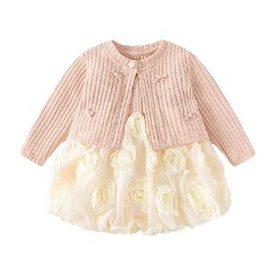 班喜迪女童春装连衣裙2026新款宝宝周岁礼服儿童公主裙子套装春秋