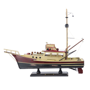 欧美式实木质工艺渔船模型客厅摆件餐厅场景地中海风格装饰大白鲨