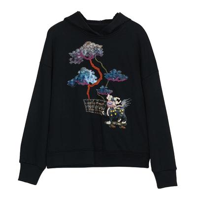 谜底连帽卫衣长袖女秋新品休闲风宽松绣花短款上衣243MV0970