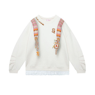 【周深同款】LALABOBO25年冬新款长袖上衣蕾丝边可爱印花宽松卫衣