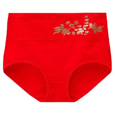 本命年女士内裤红色纯棉高腰属马年结婚收腹性感透气女大码三角裤
