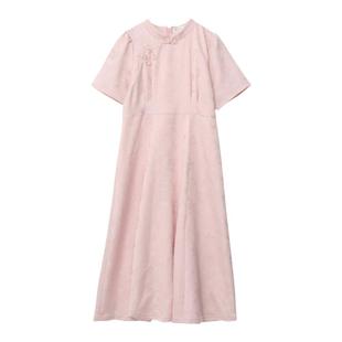 夏季新品大码女装胖mm新中式改良版国风长短款高腰立领提花连衣裙