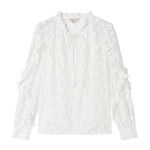 Goodland美地女装春季优雅法式提花蕾丝花边衬衫薄款长袖上衣