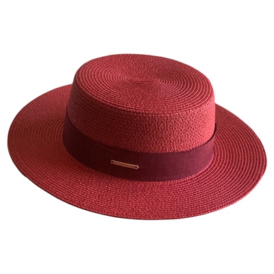 复古红韩版夏季草帽女优雅平顶帽