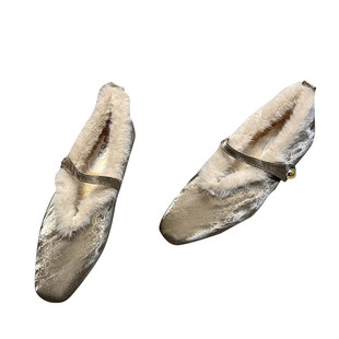 法式高级感粗跟单鞋女款2026秋冬新款加绒棉鞋平底玛丽珍毛毛鞋子