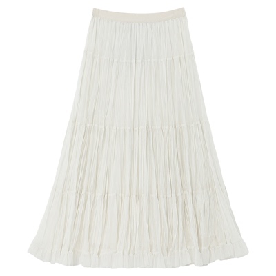 Basic House/百家好白色百褶半身裙女春季新款蛋糕纱裙法式A字裙