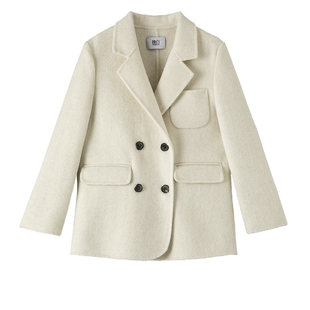 晚白2025年冬新款绵羊毛毛呢翻驳领上衣气质简约中长款大衣外套女