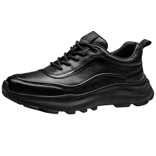 男士休闲运动皮鞋男款真皮英伦风青年厚底内增高男鞋跑步鞋子牛皮