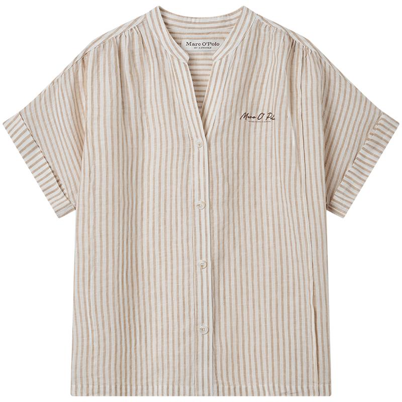Marc O'Polo简约条纹半开襟衬衫女短袖百搭通勤上衣夏季新品