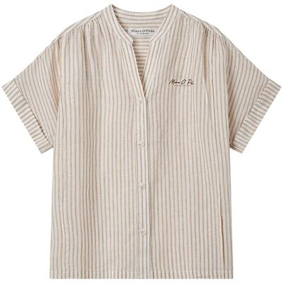 Marc O'Polo简约条纹半开襟衬衫女短袖百搭通勤上衣夏季新品