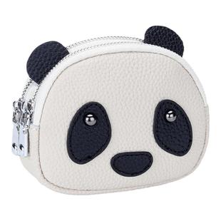 可爱熊猫零钱包头层牛皮双层拉链收纳小包钥匙硬币包女士迷你真皮
