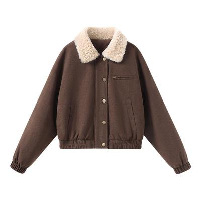 班尼路翻领夹棉外套女2025秋冬新款灯芯绒加厚保暖复古夹克上衣N