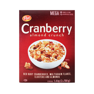 加拿大进口 Post Cranberry宝氏蔓越莓扁桃仁燕麦片代餐即食1400g