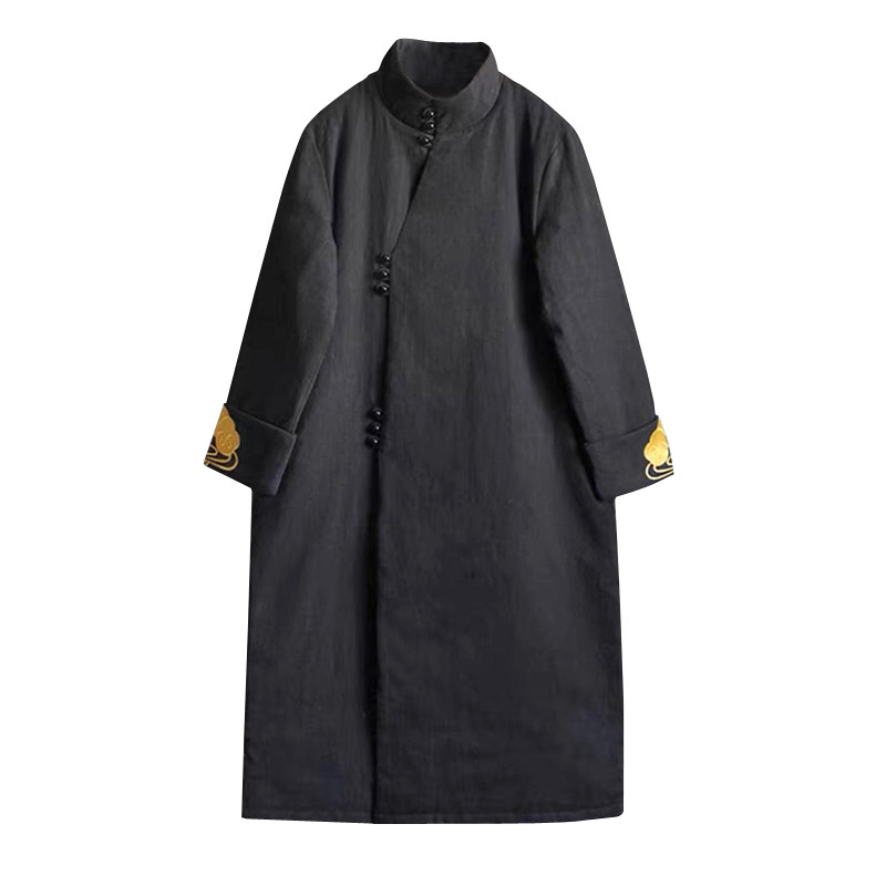 中国风长款刺绣棉衣男羽绒棉服加厚唐装宽松大码道服道袍立领外套