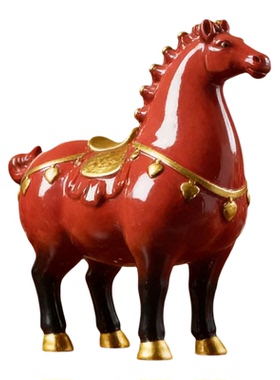 红色陶瓷唐马摆件招财马到成功