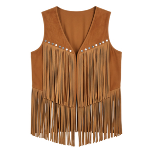 Fringed unbuttoned simple ladies' waistcoat 流苏无扣简约马甲