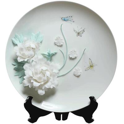 牡丹瓷花瓷盘摆件定制祝福语送礼