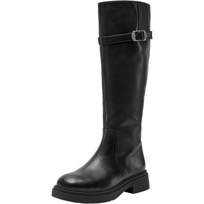 Bata骑士靴女2025冬商场新款加绒英伦牛皮粗跟骑士靴长靴AC280DG5