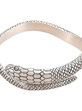 999足银原创手工新款蛇形生肖手镯男女款古法做旧雕花开口民族风