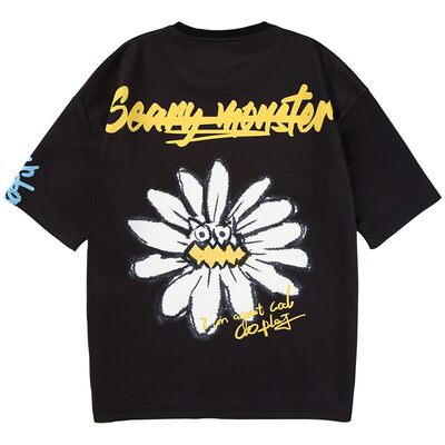 bt夏季小雏菊涂鸦字母植物花卉图案印花宽松圆领短袖T恤男女同款