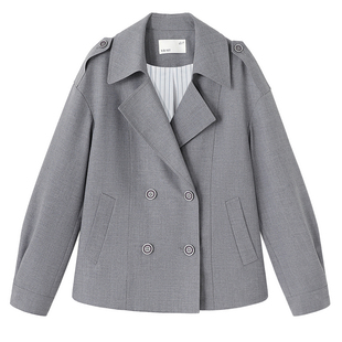 YBAI/亦白 2026春季新款简约百搭显瘦翻领风衣小个子休闲短外套女