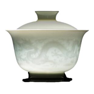 小雅家丨清本源手工薄胎内模印双龙·甜白釉盖碗 中式高端茶具