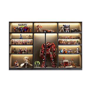 定制整墙实木手办柜液压模型玻璃展示柜gk雕像玩具盲盒带门收纳柜