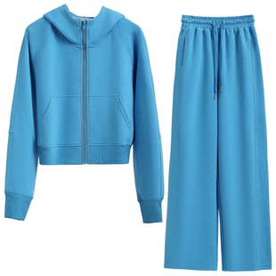 洋气减龄运动套装女2026春季超火穿搭拉链卫衣阔腿裤休闲风两件套