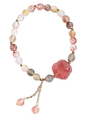 天然草莓晶猫爪手链女招桃花好运