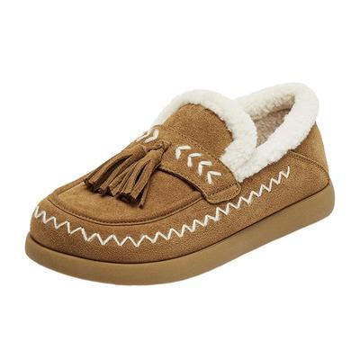 百丽复古厚底毛毛鞋子女2025冬季新款加绒棉鞋雪地靴E5B1DDM5