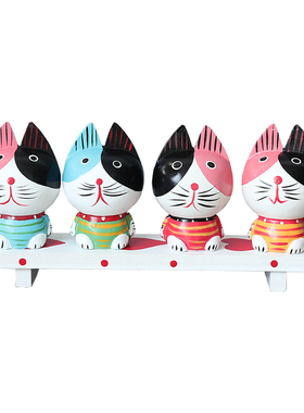 现代创意木质套四小猫动物木雕摆件家居民宿样板间玄关儿童房装饰