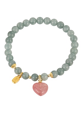 阿吉豆AJIDOU手链女简约中式草莓晶石英岩玉时尚百搭国风串珠手串