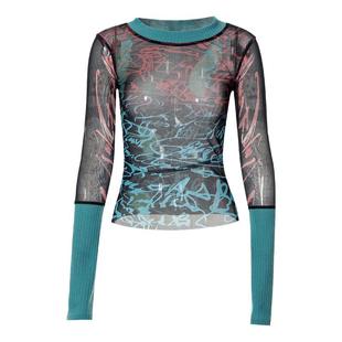 入秋辣妹Y2K字母网纱针织甜酷小众大码修身上衣性感复古长袖叠穿