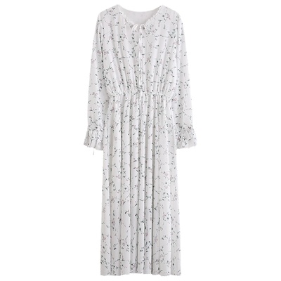 白色雪纺碎花裙长裙收腰显高显瘦