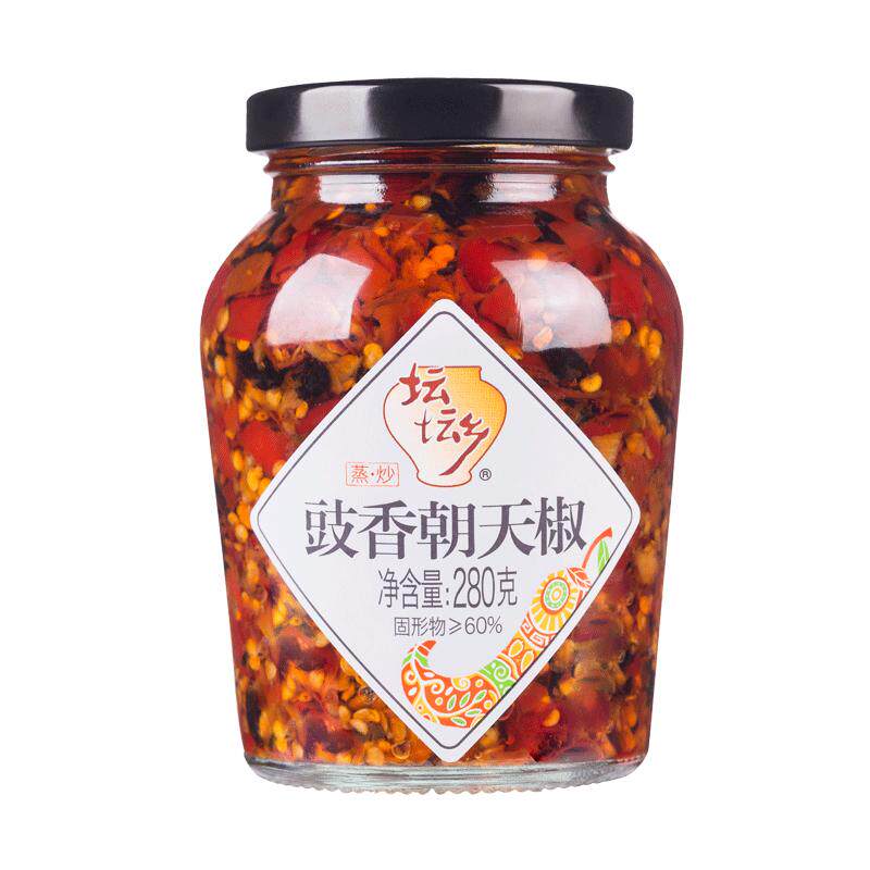 坛坛乡香豉香朝天椒豆豉辣椒酱280g瓶装湖南特产家用做菜拌饭面
