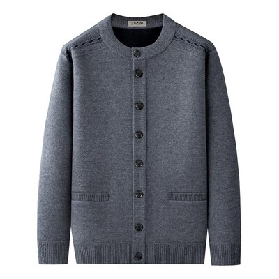 啄木鸟开襟圆领羊毛衫加绒加厚